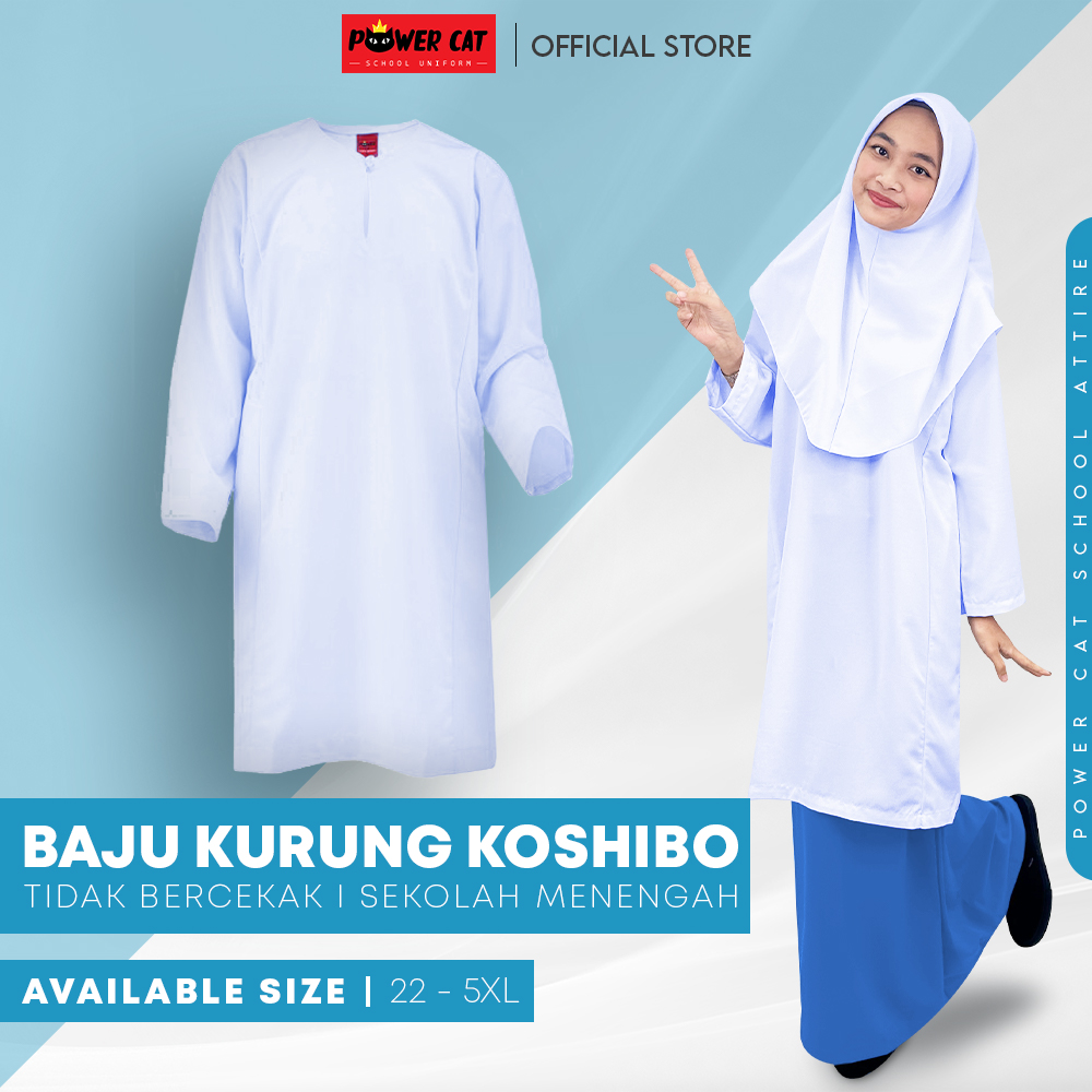 POWER CAT Sepasang Baju Kurung Biasa Koshibo Putih Nila + Kain Kurung SRK / Size : 22-2XL / Set Baju Sekolah Rendah / Primary School - Image 2