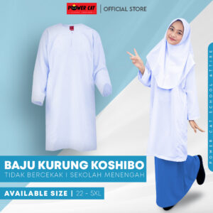 POWER CAT Baju Kurung Biasa Putih Nila Licin | Size: 22-5XL | School Uniform Baju Kurung Koshibo | White | Biasa