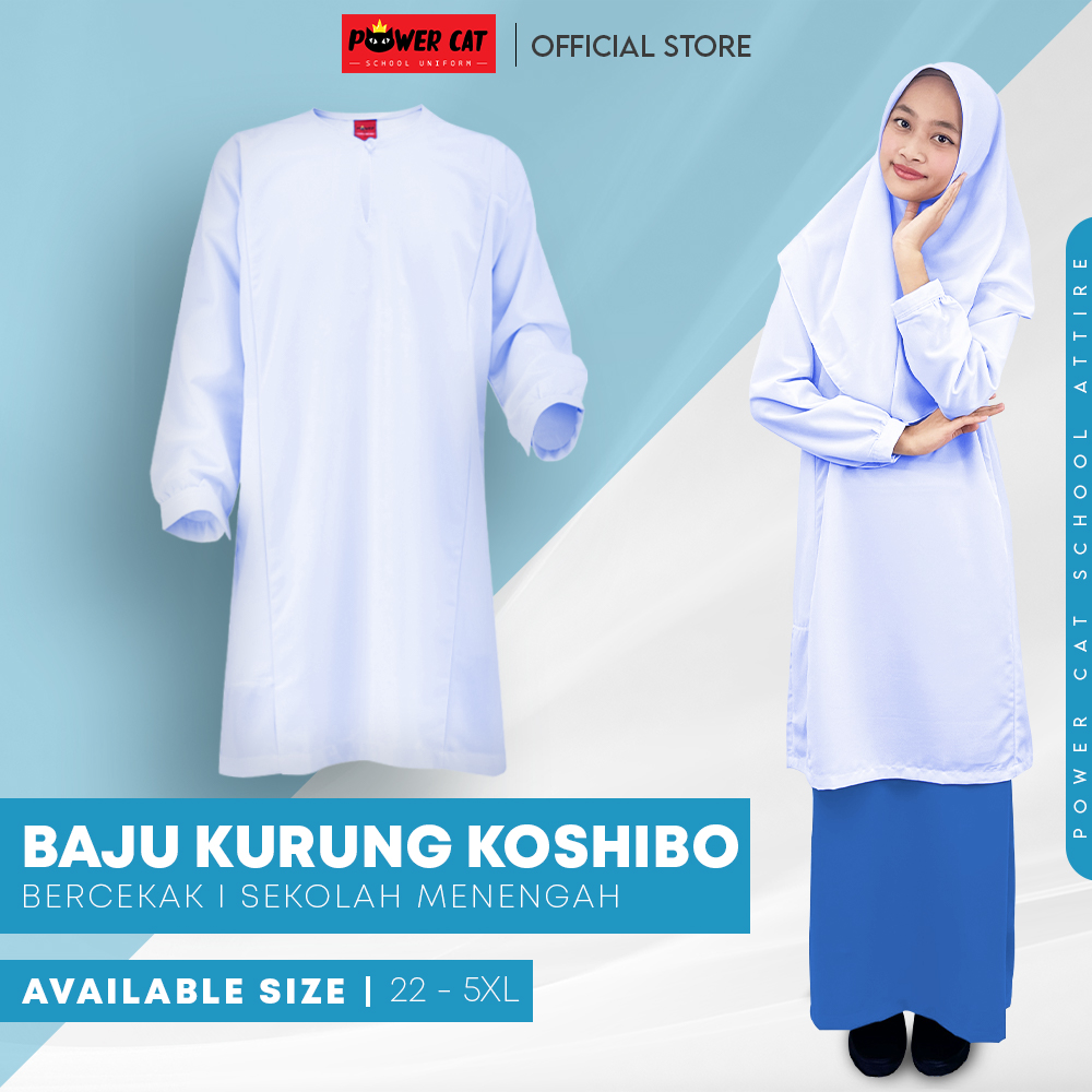 POWER CAT Baju Kurung Cekak Putih Nila Licin | Size: 22-5XL | School Uniform Baju Kurung Koshibo | White | Cekak - Image 1