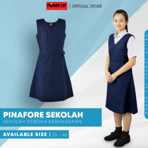POWER CAT School Uniform Primary Pinafore- Size : 24-46 + White Shirt Cotton Short Sleeve-Size : 13-4XL | Sepasang Sekolah Rendah Pinafore - Image 2