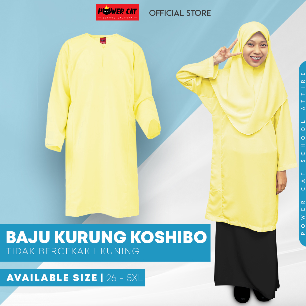 POWER CAT Baju Kurung Biasa Licin Kuning | Size: 26-5XL | School Uniform Baju Kurung Normal Koshibo Yellow - Image 1