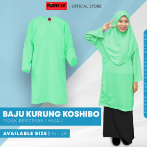 POWER CAT Baju Kurung Biasa Licin Hijau Muda | Size: 26-5XL | School Uniform Baju Kurung Normal Koshibo Green