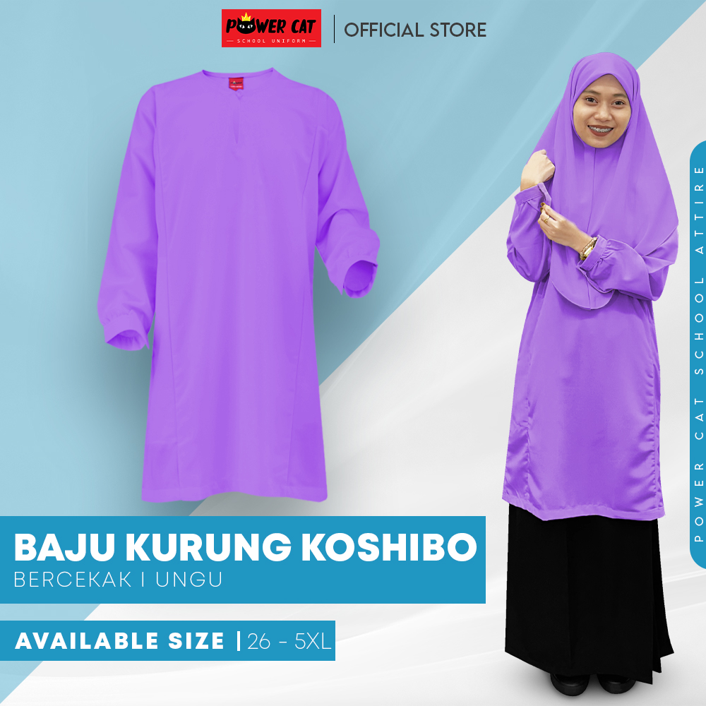 POWER CAT Baju Kurung Cekak Licin Ungu | Size: 26-5XL | School Uniform Baju Kurung Cekak Koshibo Purple - Image 1