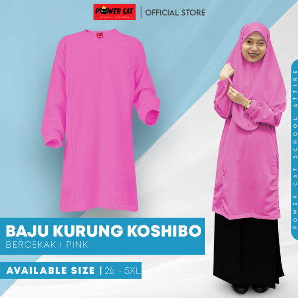 POWER CAT Baju Kurung Cekak Licin Merah Jambu | Size: 26-5XL | School Uniform Baju Kurung Cekak Koshibo Pink