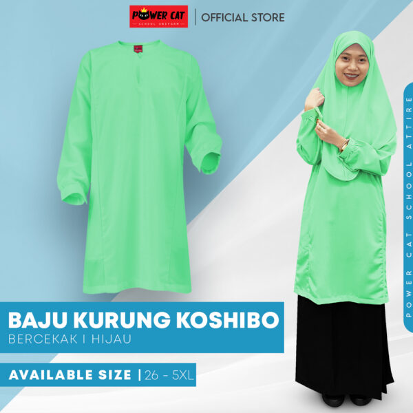 POWER CAT Baju Kurung Cekak Licin Hijau Muda | Size: 26-5XL | School Uniform Baju Kurung Cekak Koshibo Green