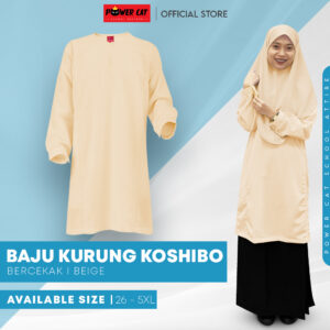 POWER CAT Baju Kurung Cekak Licin Kuning Air | Size: 26-5XL | School Uniform Baju Kurung Cekak Koshibo Beige