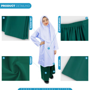 POWER CAT Sepasang Baju Kurung Biasa Koshibo Putih Nila + Kain Kurung Hijau Agama | Size : 22-2XL | Primary School Set | Set Baju Sekolah Agama - Image 14
