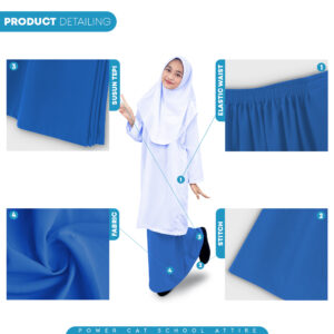 POWER CAT Sepasang Baju Kurung Biasa Koshibo Putih Nila + Kain Kurung Koshibo Biru SMK | Size : XS-5XL | Sekolah Menengah | Set Secondary School - Image 15