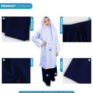 POWER CAT Sepasang Baju Kurung Biasa Koshibo Putih Nila + Kain Kurung SRK / Size : 22-2XL / Set Baju Sekolah Rendah / Primary School - Image 15