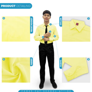 POWER CAT School Uniform Shirt Long Sleeve Koshibo Yellow | Size :14-4XL | Kemeja Sekolah Licin Lengan Panjang Kuning - Image 5