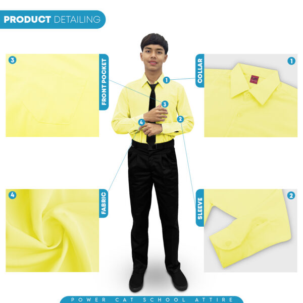 POWER CAT School Uniform Shirt Long Sleeve Koshibo Yellow | Size :14-4XL | Kemeja Sekolah Licin Lengan Panjang Kuning
