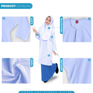 POWER CAT Baju Kurung Biasa Putih Nila Licin | Size: 22-5XL | School Uniform Baju Kurung Koshibo | White | Biasa - Image 6