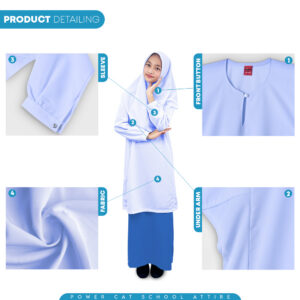POWER CAT Baju Kurung Cekak Putih Nila Licin | Size: 22-5XL | School Uniform Baju Kurung Koshibo | White | Cekak - Image 6