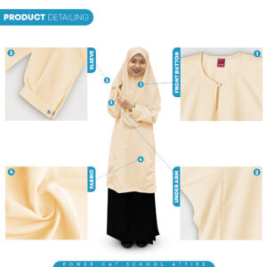 POWER CAT Baju Kurung Biasa Licin Kuning Air | Size: 26-5XL | School Uniform Baju Kurung Normal Koshibo Beige - Image 5
