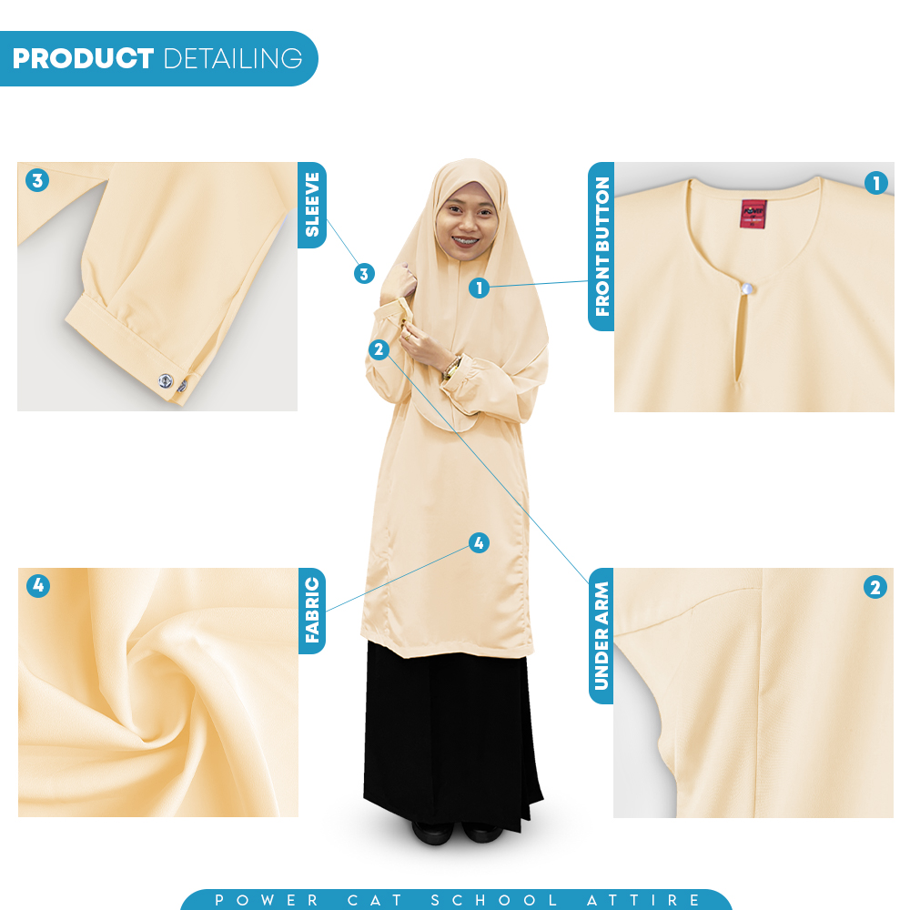 POWER CAT Baju Kurung Biasa Licin Kuning Air | Size: 26-5XL | School Uniform Baju Kurung Normal Koshibo Beige - Image 5