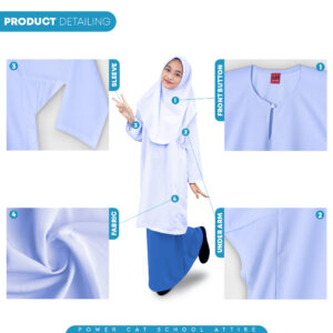 POWER CAT Sepasang Baju Kurung Biasa Koshibo Putih Nila + Kain Kurung Koshibo Biru SMK | Size : XS-5XL | Sekolah Menengah | Set Secondary School - Image 6