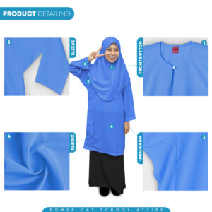 POWER CAT Baju Kurung Biasa Licin Biru | Size: 26-5XL | School Uniform Baju Kurung Normal Koshibo Blue - Image 5