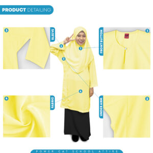 POWER CAT Baju Kurung Biasa Licin Kuning | Size: 26-5XL | School Uniform Baju Kurung Normal Koshibo Yellow - Image 5