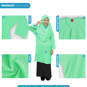 POWER CAT Baju Kurung Biasa Licin Hijau Muda | Size: 26-5XL | School Uniform Baju Kurung Normal Koshibo Green - Image 5
