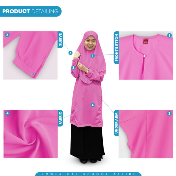 POWER CAT Baju Kurung Cekak Licin Merah Jambu | Size: 26-5XL | School Uniform Baju Kurung Cekak Koshibo Pink