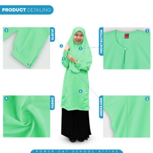 POWER CAT Baju Kurung Cekak Licin Hijau Muda | Size: 26-5XL | School Uniform Baju Kurung Cekak Koshibo Green - Image 5