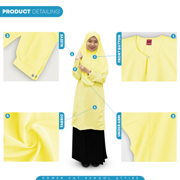 POWER CAT Baju Kurung Cekak Licin Kuning | Size: 26-5XL | School Uniform Baju Kurung Cekak Koshibo Yellow