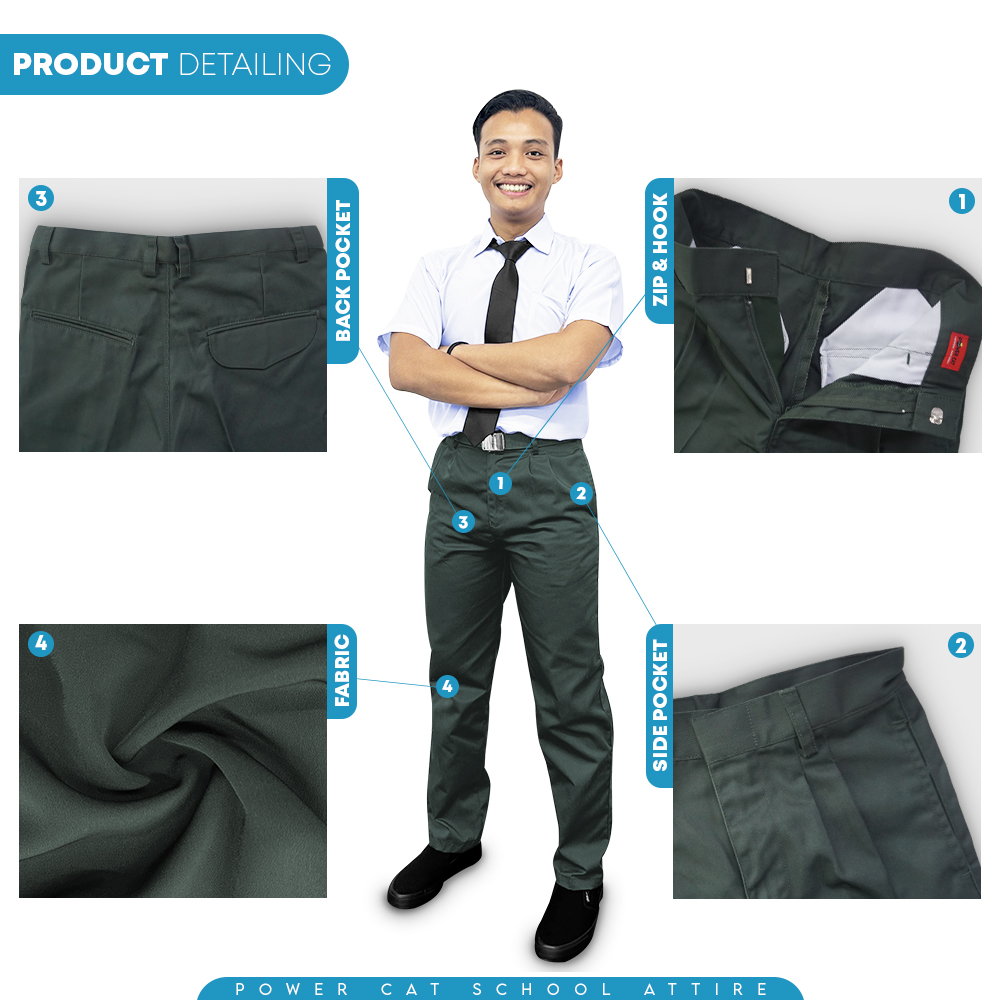 POWER CAT Seluar Panjang Sekolah Hijau SMK Cotton | Size : 23-52 | School Uniform Secondary Green Long Pants - Image 5