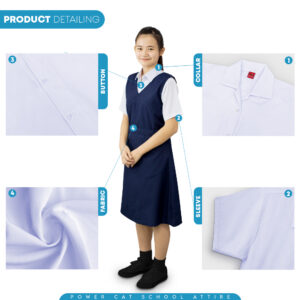 POWER CAT Sepasang Sekolah Rendah Cina Pinafore Biru Gelap SRK | Size : 24-46 | School Uniform Primary Pinafore Set - Image 3