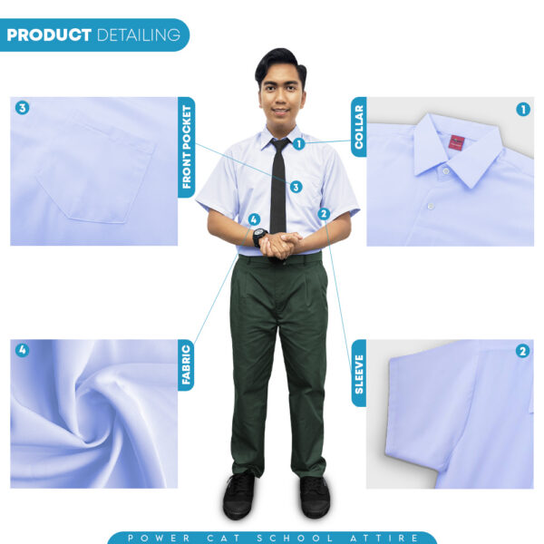 POWER CAT Sekolah Uniform White School Shirt Short Sleeve Koshibo| Size: 13-4XL | Kemeja Putih Nila Licin Lengan Pendek