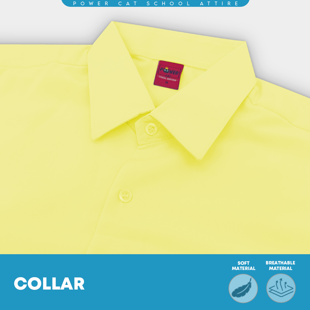 POWER CAT School Uniform Shirt Long Sleeve Koshibo Yellow | Size :14-4XL | Kemeja Sekolah Licin Lengan Panjang Kuning - Image 6