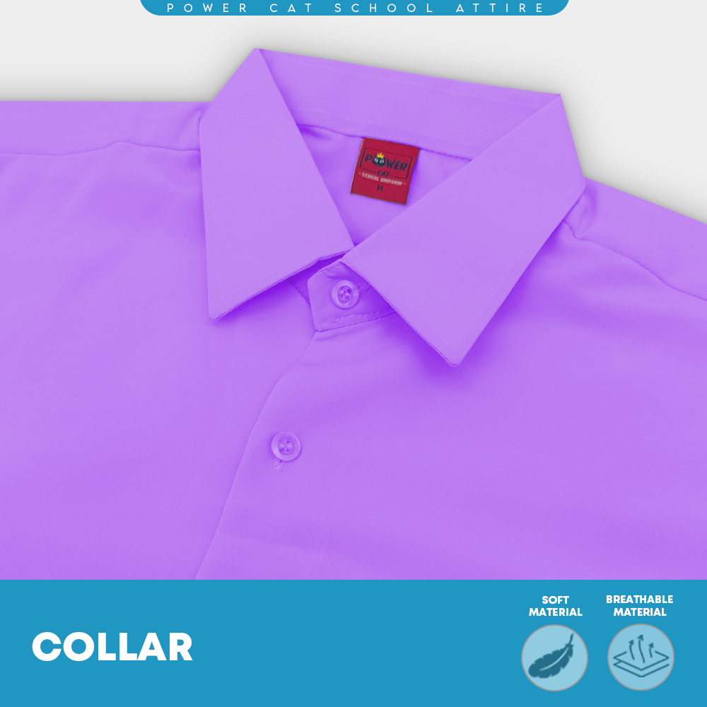 POWER CAT School Uniform Shirt Long Sleeve Koshibo Purple | Size :14-4XL | Kemeja Sekolah Licin Lengan Panjang Ungu - Image 6