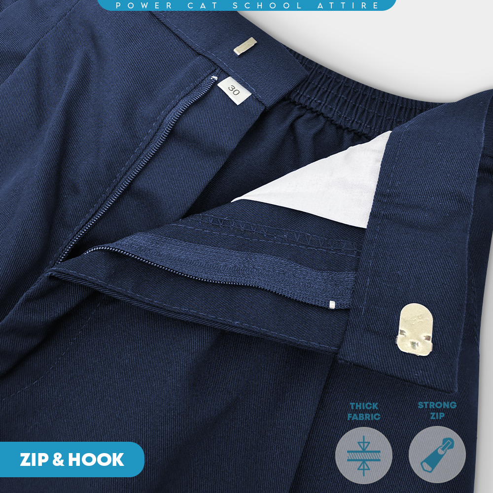POWER CAT Seluar Panjang Biru Gelap SRK Cotton | Size 18-42 | School Primary Navy Blue Long Pants - Image 6