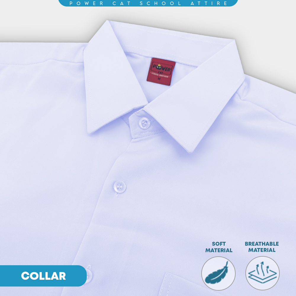 POWER CAT Sekolah Uniform White School Shirt Short Sleeve Cotton | Size: 13-4XL | Kemeja Putih Nila Cotton Lengan Pendek - Image 6