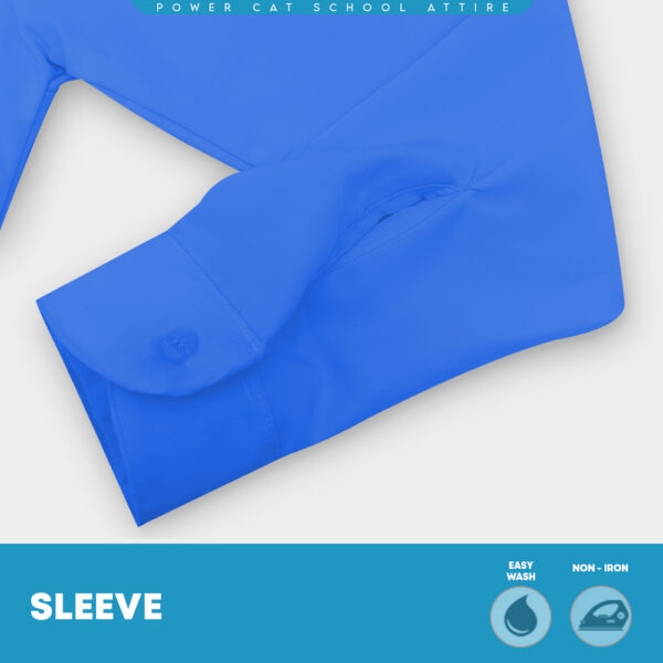 POWER CAT School Uniform Shirt Long Sleeve Koshibo Blue | Size :14-4XL | Kemeja Sekolah Licin Lengan Panjang Biru