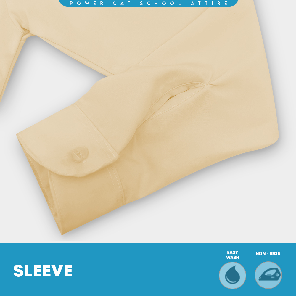 POWER CAT School Uniform Shirt Long Sleeve Koshibo Beige | Size :14-4XL | Kemeja Sekolah Licin Lengan Panjang Krim - Image 8