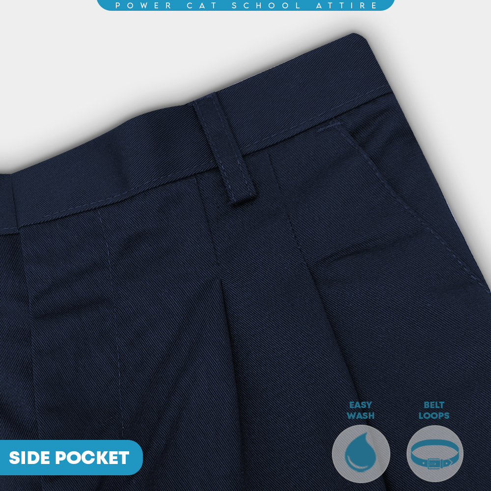 POWER CAT Seluar Panjang Biru Gelap SRK Cotton | Size 18-42 | School Primary Navy Blue Long Pants - Image 7