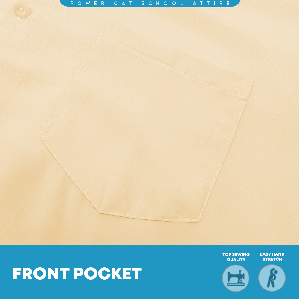 POWER CAT School Uniform Shirt Long Sleeve Koshibo Beige | Size :14-4XL | Kemeja Sekolah Licin Lengan Panjang Krim - Image 7