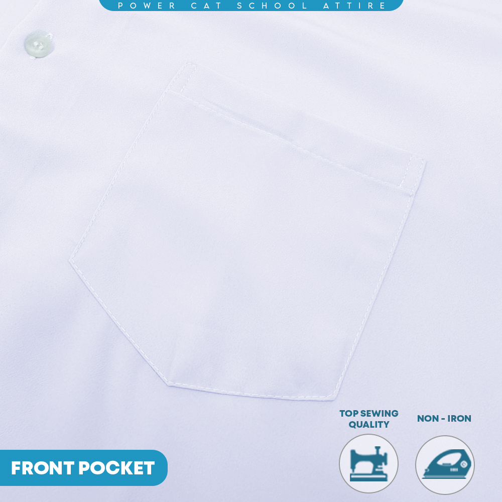 POWER CAT Sekolah Uniform White School Shirt Short Sleeve Cotton | Size: 13-4XL | Kemeja Putih Nila Cotton Lengan Pendek - Image 8
