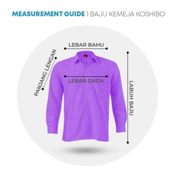 POWER CAT School Uniform Shirt Long Sleeve Koshibo Purple | Size :14-4XL | Kemeja Sekolah Licin Lengan Panjang Ungu