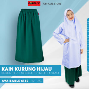 POWER CAT Kain Kurung Sekolah Hijau Agama Koshibo Susun Tepi | Size 22-2XL | Green School Uniform Kurung Skirt