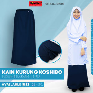 POWER CAT Kain Kurung Sekolah Biru Gelap Koshibo Susun Belakang | Size 28-3XL | Navy Blue School Uniform Kurung Skirt with Zip