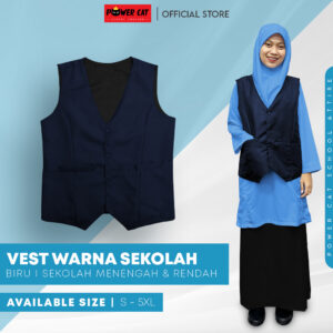 POWER CAT Vest Sekolah Biru Gelap | Size S-6XL | Navy Blue School Uniform Vest