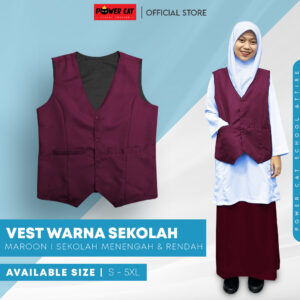 POWER CAT Vest Sekolah Merun | Size S-6XL | Maroon School Uniform Vest