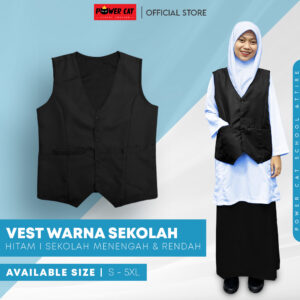 POWER CAT Vest Sekolah Hitam | Size S-6XL | Black School Uniform Vest