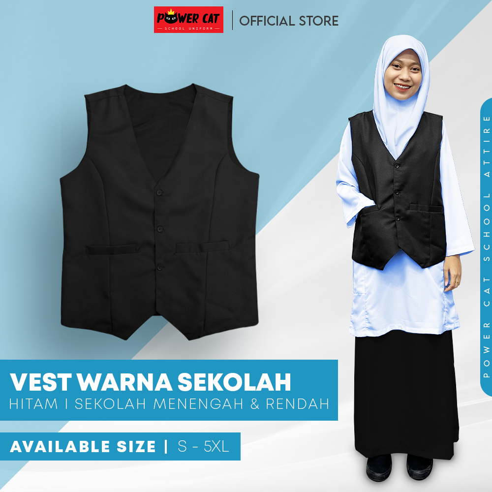 POWER CAT Vest Sekolah 5 Warna Pilihan | Size S-6XL | School Uniform Vest | Black, Navy Blue, Brown, Dark Green, Maroon - Image 12