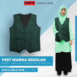 POWER CAT Vest Sekolah Hijau Tua | Size S-6XL | Dark Green School Uniform Vest