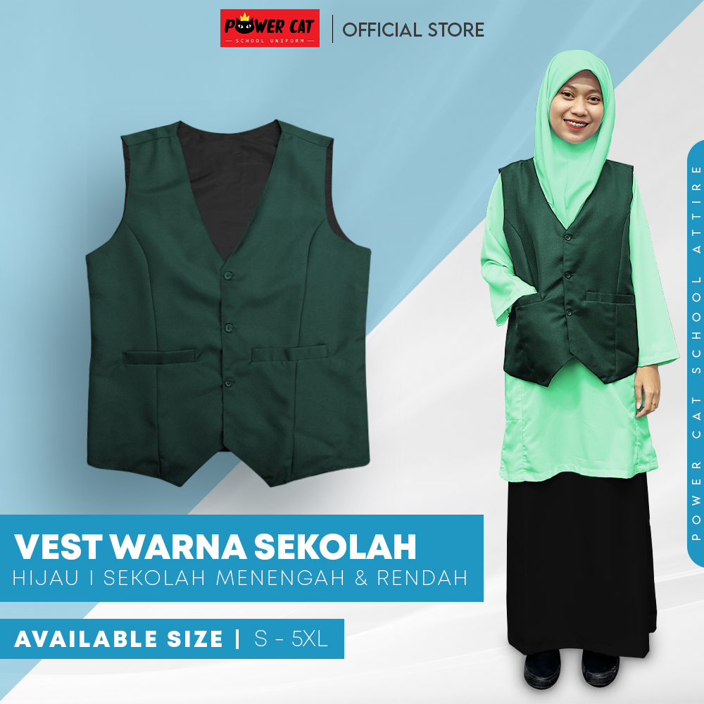 POWER CAT Vest Sekolah 5 Warna Pilihan | Size S-6XL | School Uniform Vest | Black, Navy Blue, Brown, Dark Green, Maroon - Image 13