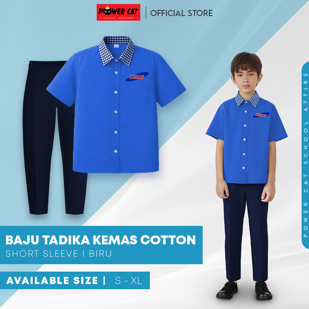 POWER CAT Set Baju Tadika KEMAS Budak Lelaki | Size : S-XL | Boys Child Tadika KEMAS School Uniform Set