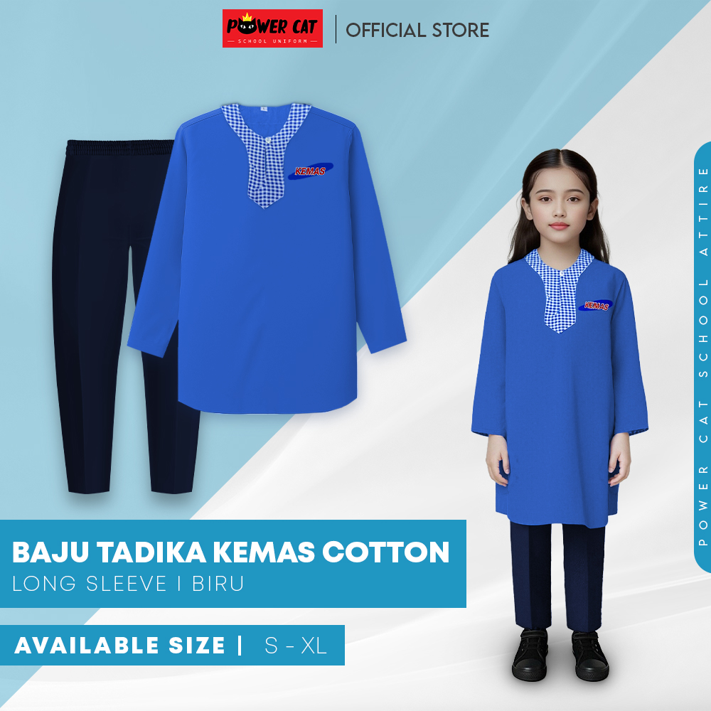 POWER CAT Sepasang Baju Tadika KEMAS Budak Perempuan| Size : S-XL | Girls Child Tadika KEMAS School Uniform Set