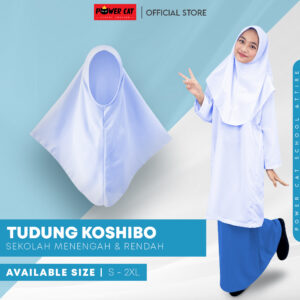 POWER CAT Tudung Sekolah Putih Nila 2 Lapis Licin | Size S-2XL | White Nila Koshibo School Uniform Tudung - Image 1
